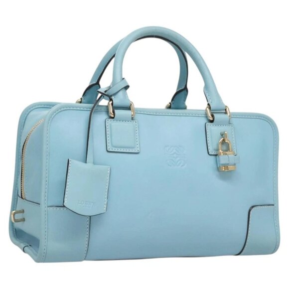 LOEWE Anagram Amazona 28 Hand Bag Leather Light Blue Gold - Picture 1 of 16
